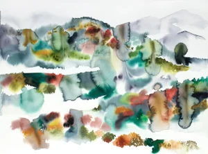 "Autumnal No. 15" Contemporary Original Abstract Mountain Landscape Watercolor Painting by Elizabeth Becker