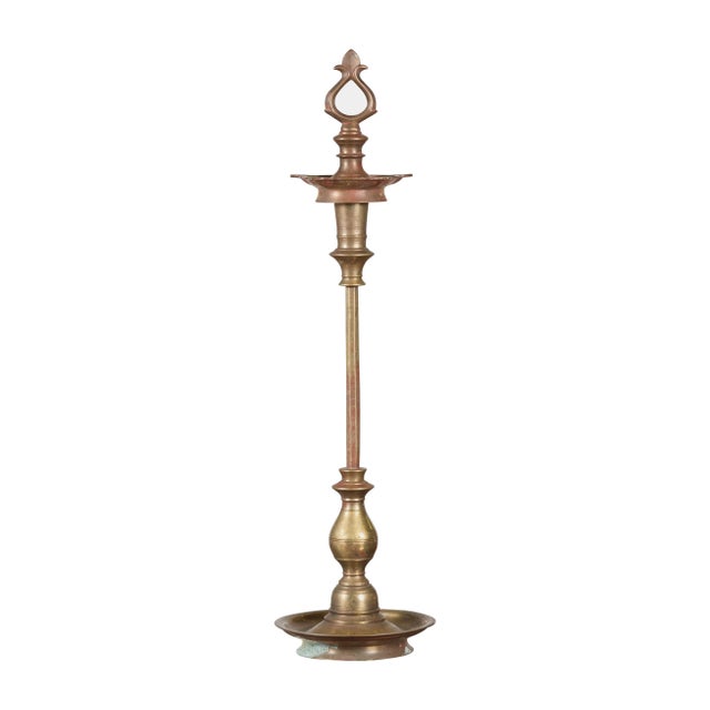 Vintage Indian Brass Pricket with Scrolling Motif and Circular Base For Sale - Image 12 of 12