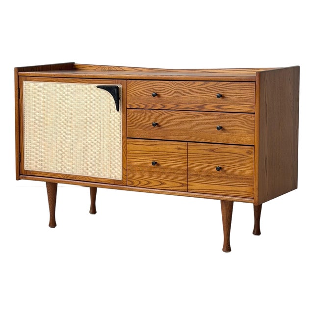 1970s Cane/Oak Mid Century Credenza For Sale