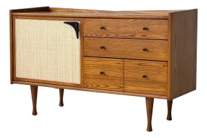 1970s Cane/Oak Mid Century Credenza