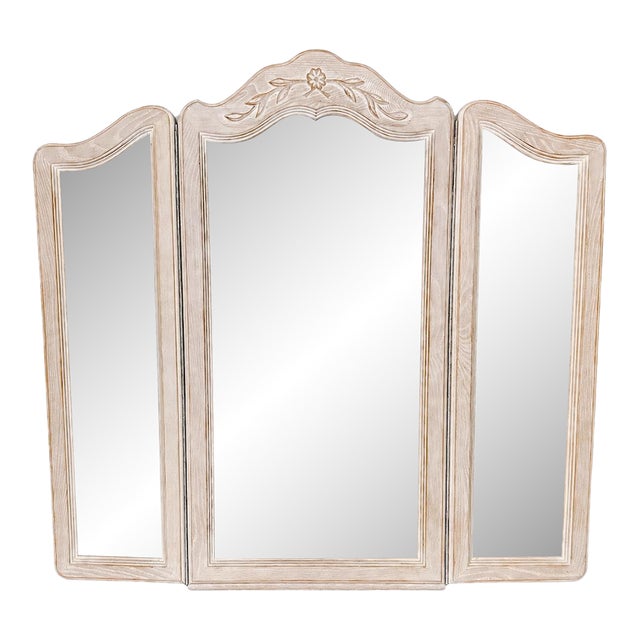 1970s Drexel French Provincial Cabernet Blanc Tri-Fold Mirror For Sale