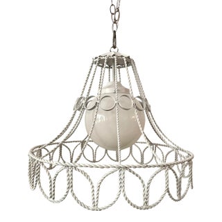 Mid 20th Century Mid Century Modern White Twisted Metal Pendant Light For Sale