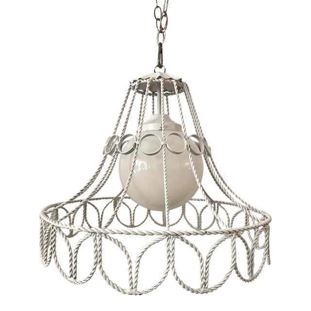 Mid 20th Century Mid Century Modern White Twisted Metal Pendant Light For Sale