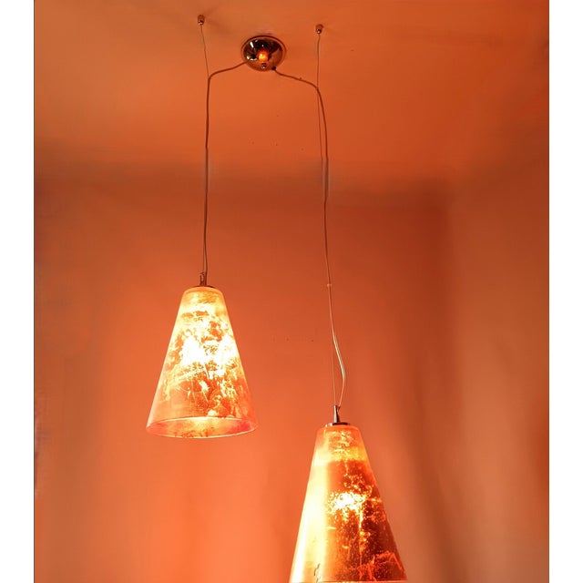 Metal Vintage Pendant Light in Murano Gold Glass, 1990s For Sale - Image 7 of 11