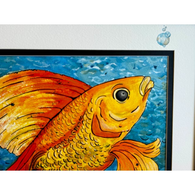 2020s Framed Original Watercolor Painting of “My Goldfish” For Sale - Image 5 of 7