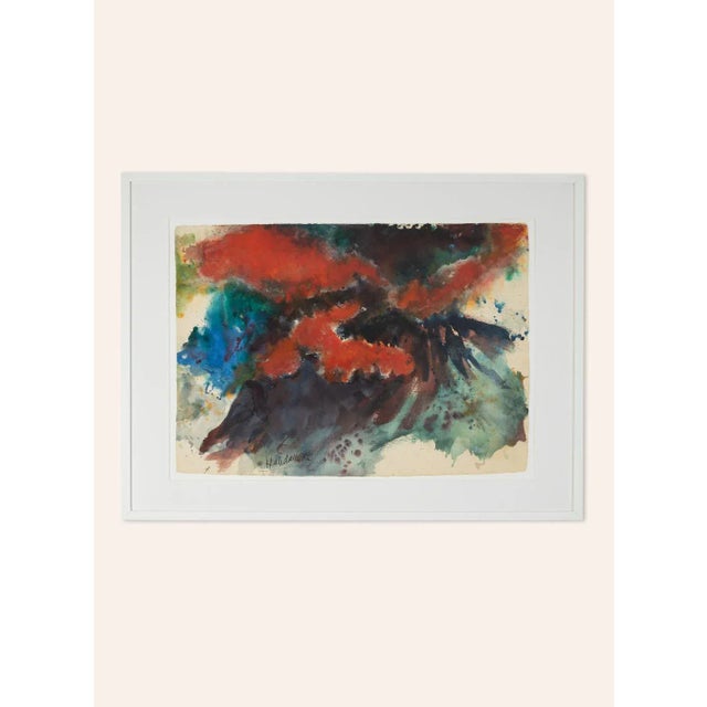 Walter HABDANK Abstract watercolor in somber colors from 1986. Ready to hang framed with mount in a handmade real wood...