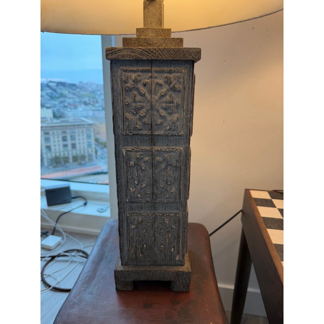 Wood Attributed to Uttermost Carved Wood Table Lamps W/ Shades (32"h) - a Pair For Sale - Image 7 of 12