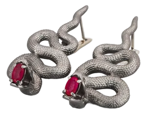 Snake Earrings With Rubies - 2 Pieces