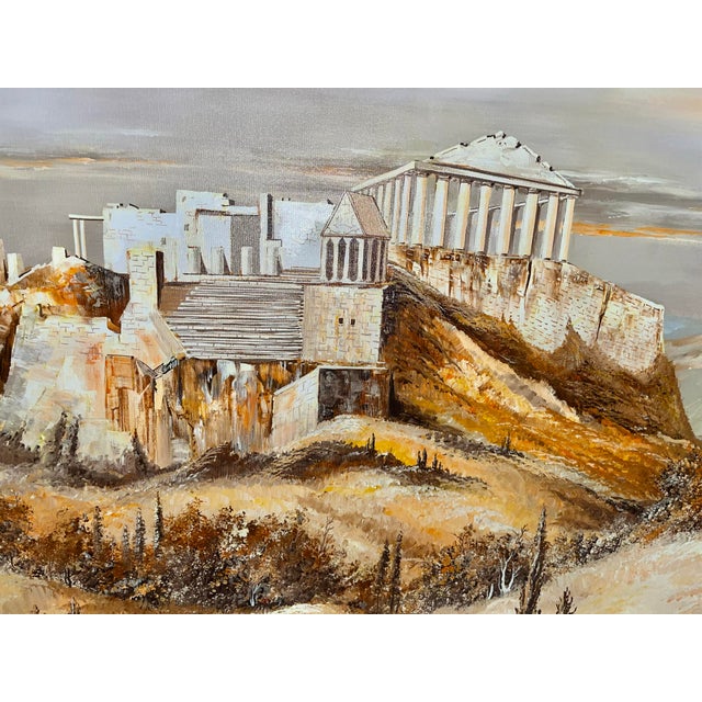 Boho Chic Roland Partos Large Acrylic on Canvas Painting of the Parthenon in Greece For Sale - Image 3 of 11
