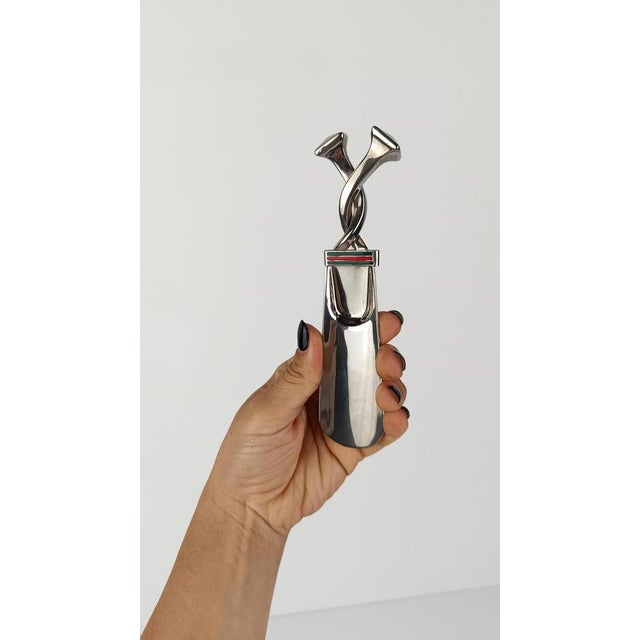 1970s Shoehorn in Silver-Plated Metal and Red and Green Enamel Stripes from Gucci, 1970s For Sale - Image 5 of 16