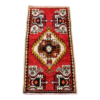 1950s Vintage Turkish Handmade Oushak Doormat Rug For Sale