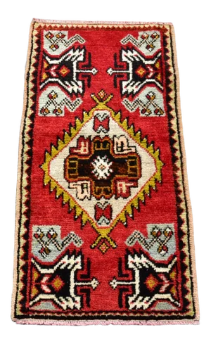 1950s Vintage Turkish Handmade Oushak Doormat Rug