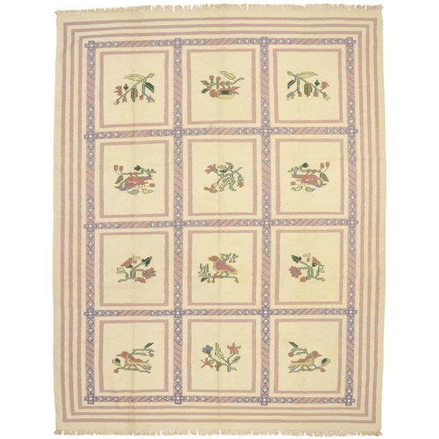 Vintage Oltenian Romanian Floral Kilim Rug - 09'03 X 11'08 For Sale - Image 9 of 10