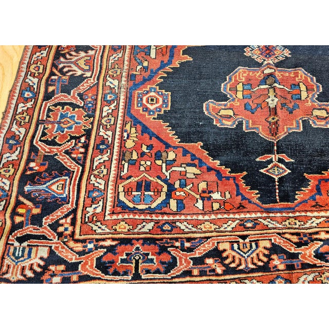 19th Century Persian Farahan Gallery Rug, Hand-Knotted Wool, Geometric Pattern, Red & Navy, 5x10 For Sale - Image 14 of 17