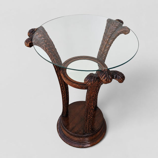 Wood Art Nouveau Carved Wood and Glass Pedestal Side Table, Early 20th Century For Sale - Image 7 of 10