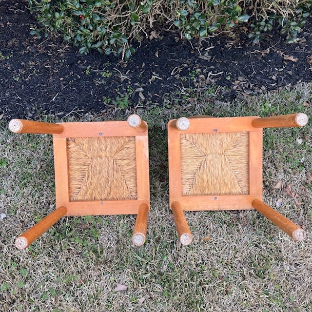 Set of 2 Early 20th Century Solid Wood Rush Seat Dining Chairs For Sale - Image 11 of 14