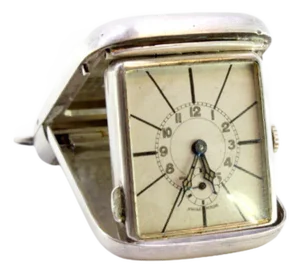 Hand-Wound Travel Clock in Guilloche Silver