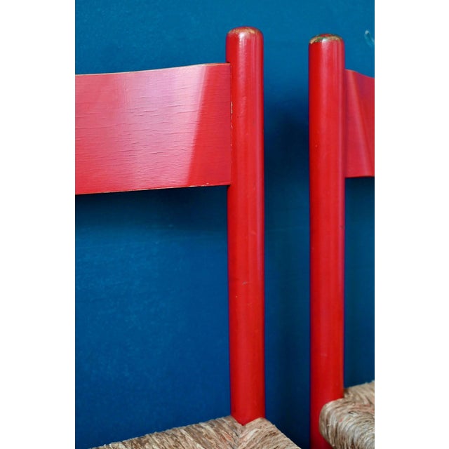 Vintage Italian Chairs in Red Lacquered Wood and Woven Straw, 1960s, Set of 4 For Sale - Image 4 of 18