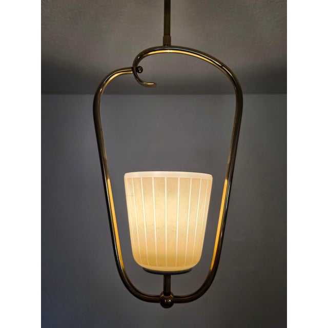 Cream Mid-Century Scandinavian Brass Pendant Lamp with Glass Shade, 1950s For Sale - Image 8 of 18