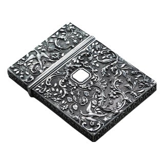 Antique Georgian Silver Card Case with Decorations by Joseph Willmore, 1836 For Sale