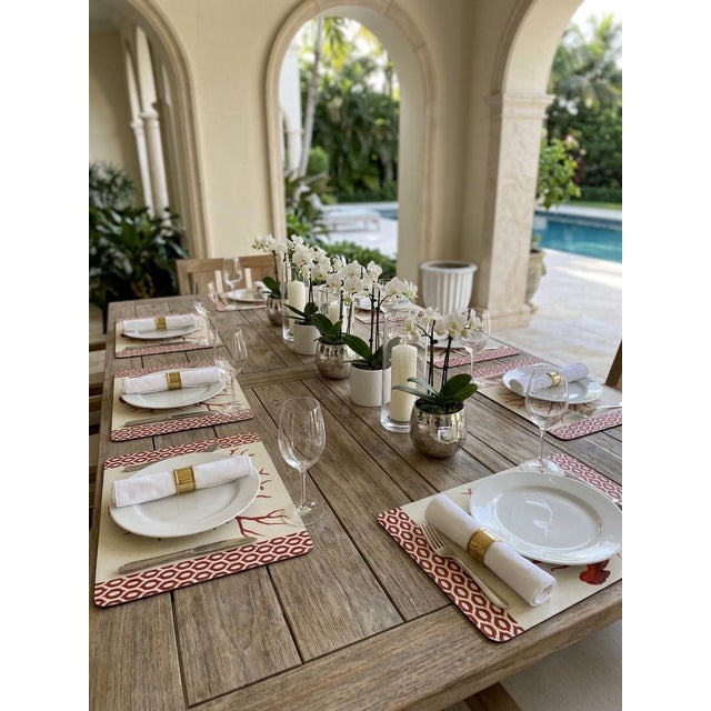 Wood Vintage Italian Placemats With Red Coral and Geometric Border - Set of 6 For Sale - Image 7 of 10