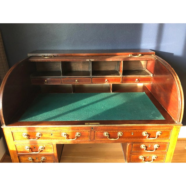 English Regency Revival Antique Roll Top Desk For Sale - Image 4 of 13