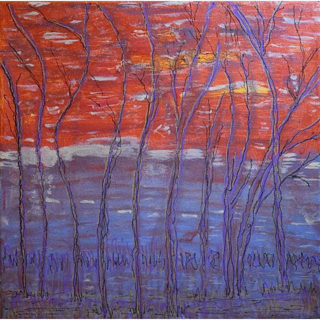 “Reddish-Bluish Winter Sky” Original Abstract Painting by Artist Pam Roth O’Mara For Sale