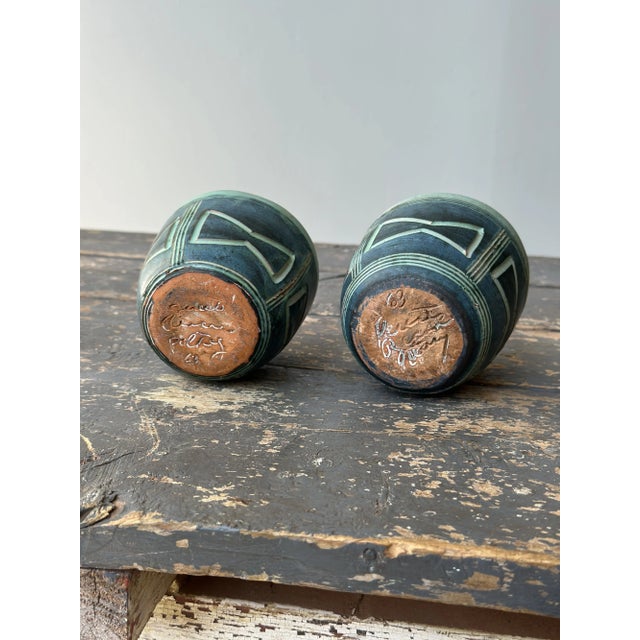 Vintage Puerto Rican Pottery Incised Glazed Vessels by Hal Lasky, a Pair, Circa 1963 For Sale - Image 14 of 17