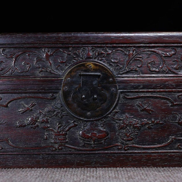 Late 20th Century Zitan Wood Box Carved With Floral Motif For Sale - Image 5 of 10