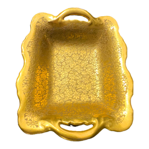 Vintage Pickard Etched Gold Rose Chintz Handled Tray - Hollywood Regency