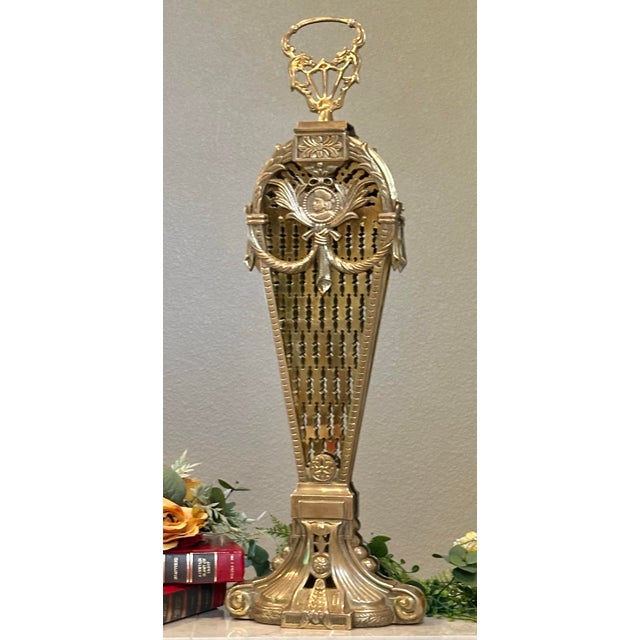 Vintage Brass Fireplace Screen Cameo Folding Peacock Screen For Sale In Phoenix - Image 6 of 11