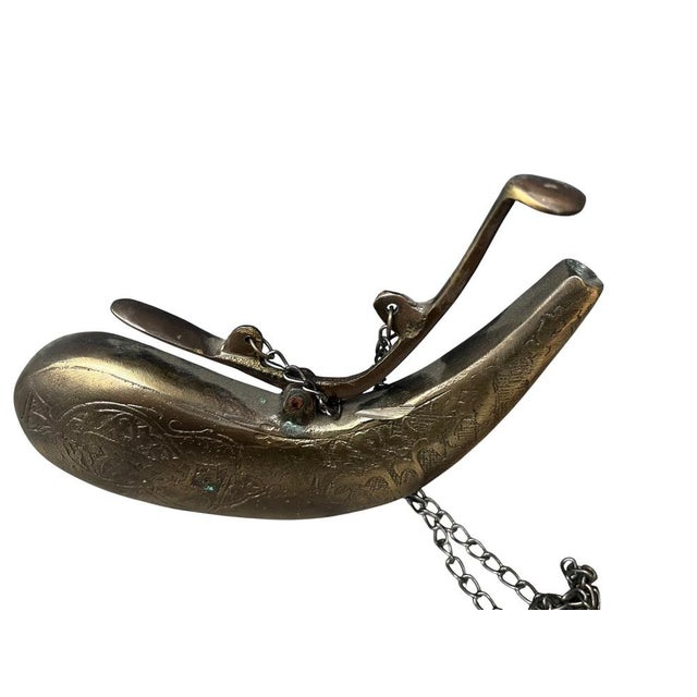 Metal Antique Style Brass Gun Powder Horn For Sale - Image 7 of 10