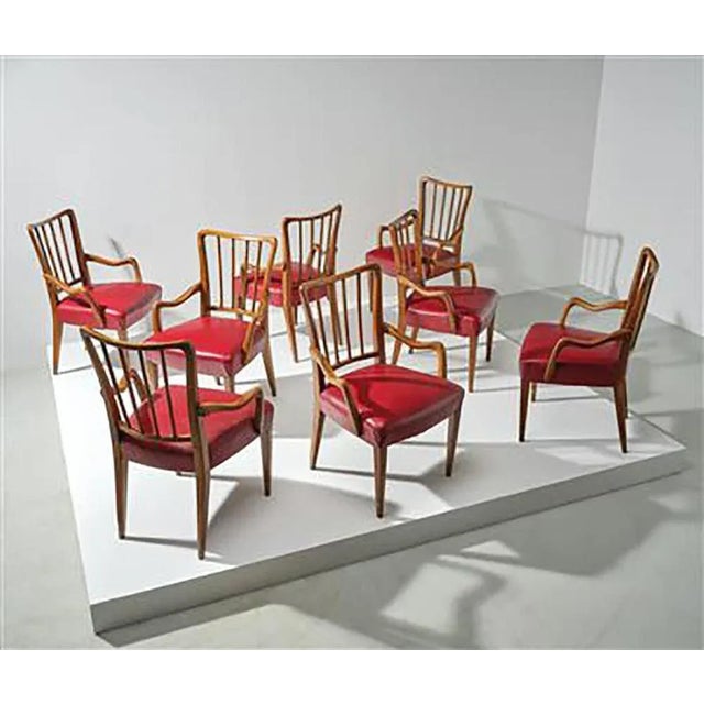Mid-Century Austrian Walnut and Red Leather Dining Armchairs from Oswald Haerdtl, Set of 2 For Sale - Image 14 of 16