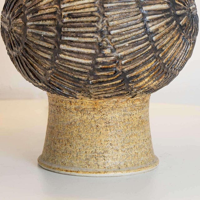 Beige Axella Ceramic Beige Brown Lamp with Custom Shade by R. Houben, Denmark, 1970 For Sale - Image 8 of 10
