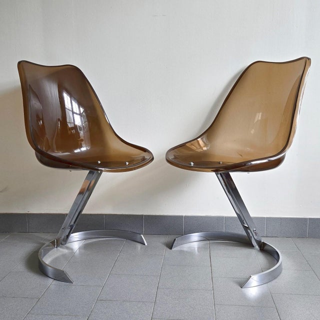 Vintage Eurosteel Chairs in Acrylic Glass and Chrome by Boris Tabacoff, 1970, Set of 4 For Sale - Image 14 of 18