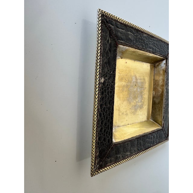 Vintage Silver Plate and Faux Crocodile Leather Dish/ Sold For Sale - Image 4 of 12