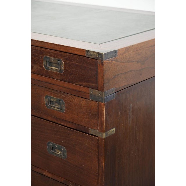 Wooden English Desk with Brass Elements and Green Leather Top For Sale - Image 10 of 14