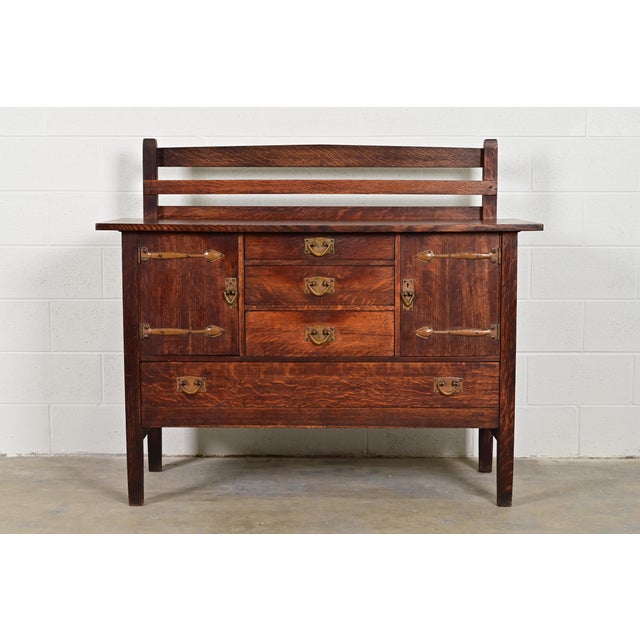 Gustav Stickley Antique Mission Oak Arts & Crafts Strap Hinge Sideboard, Circa 1910 For Sale - Image 16 of 16