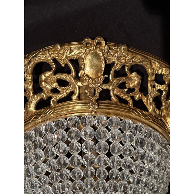 1970s Baroque Bronze Crystal Gold Ceiling Lamp Chandelier For Sale - Image 9 of 16