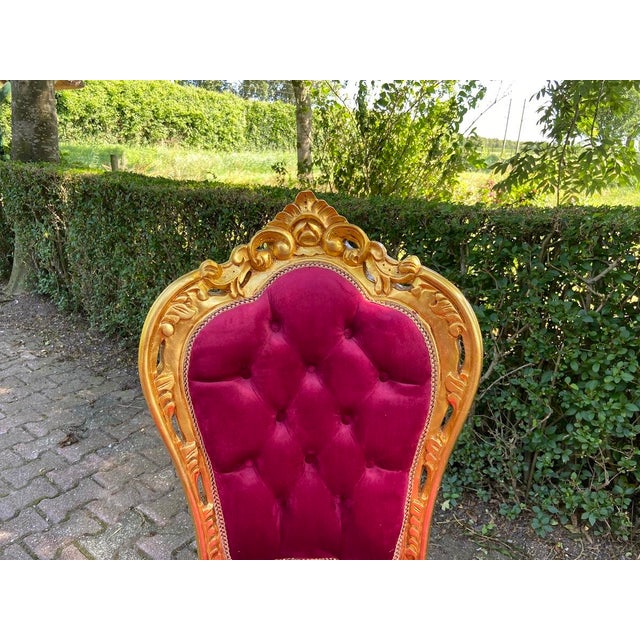 Late 20c French Louis XVI Gold Beech Burgundy Velvet Chairs - Set of 4 PCS For Sale - Image 6 of 8