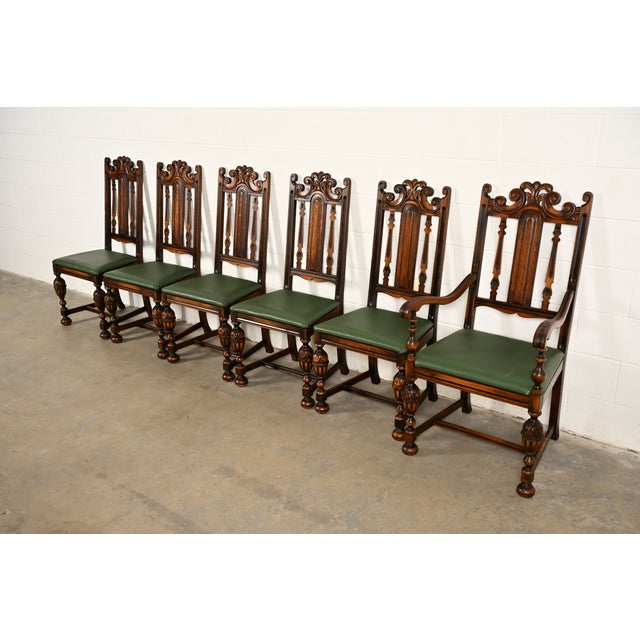 Berkey & Gay Antique English Jacobean Carved Walnut Dining Chairs, Set of Six For Sale - Image 16 of 16