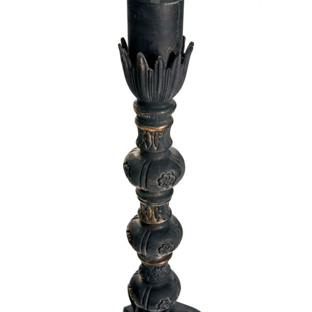 Brown 1950s Ebony Lamp & White Shade For Sale - Image 8 of 10