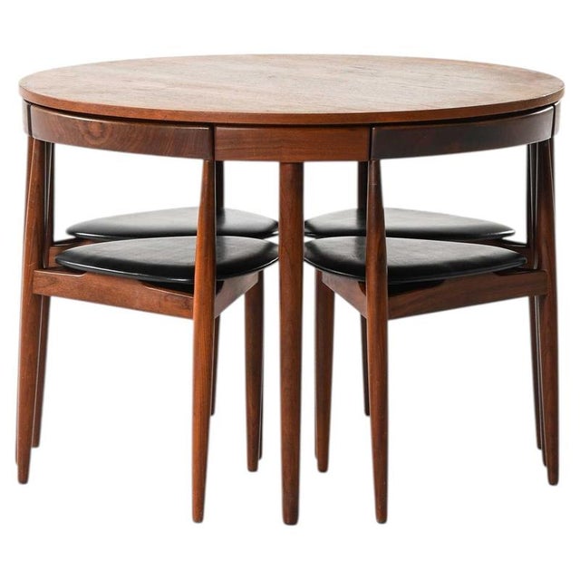 Dining Table and Chairs in Teak and Leather attributed to Hans Olsen for Frem Røjle, 1960s, Set of 5 For Sale - Image 9 of 9