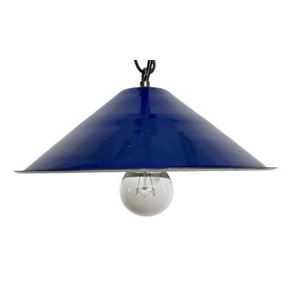 Industrial Blue Enamel Factory Pendant Lamp, 1950s For Sale