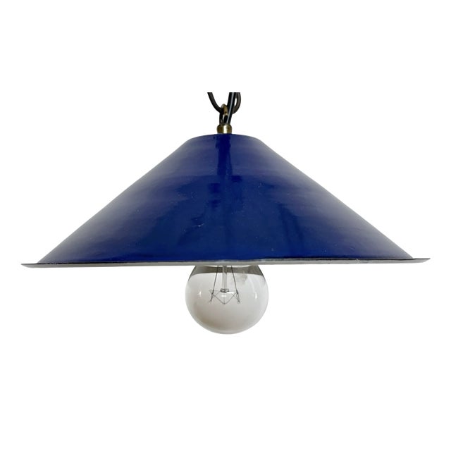 Industrial Blue Enamel Factory Pendant Lamp, 1950s For Sale