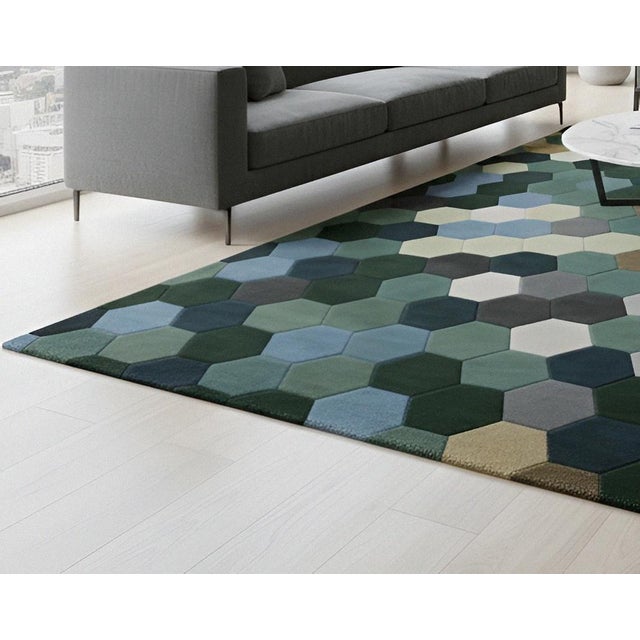 Textile Modern Geometric Hexagon Hand-Tufted Wool Doormat For Sale - Image 7 of 14