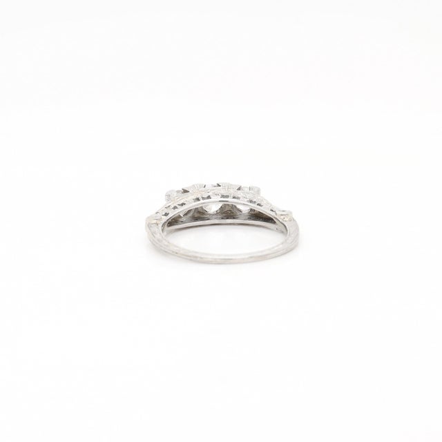 18k White Gold & Three Stone Old European Cut 0.82± Ct Diamond Ring For Sale - Image 10 of 15