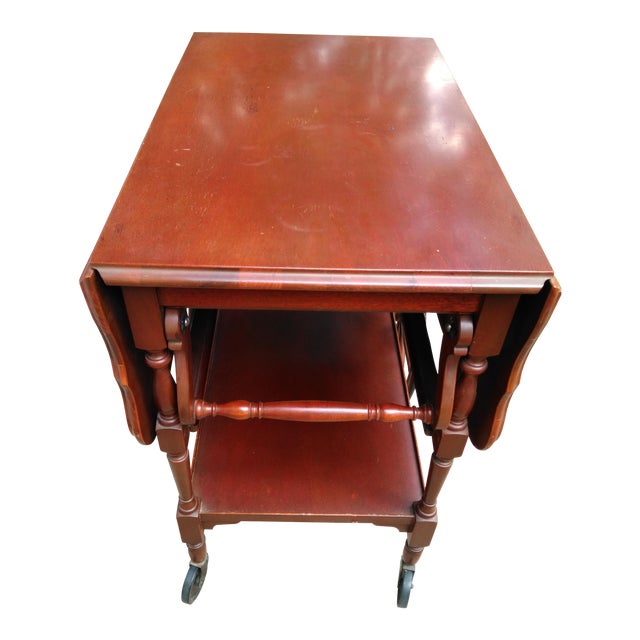 Vintage Imperial Mahogany Drop Leaf Tea Cart With Glass Serving Tray