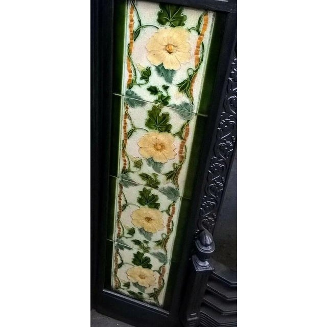 Black Antique Cast Iron Fireplace Insert with Original Decorative Tiles For Sale - Image 8 of 10