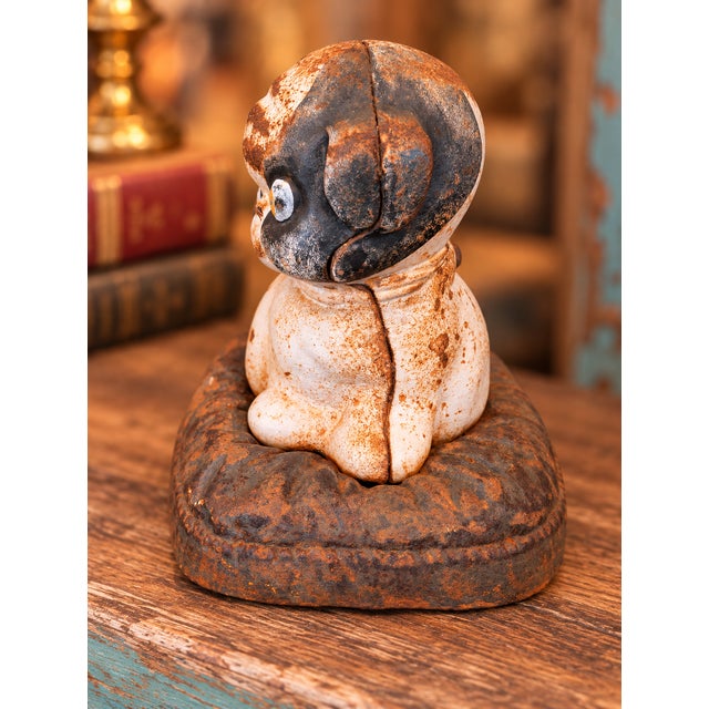 Hubley Manufacturing Company Antique Cast Iron Puppo Dog on Pillow Still Bank, Attributed to Hubley, Early 20th Century For Sale - Image 4 of 8